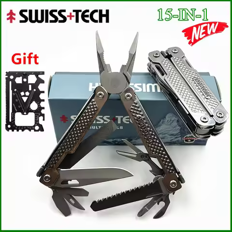 SWISS TECH 15 in 1 Multitool Folding Pliers Pocket Scissors Saw Multifunctional EDC Tool Camping Out
