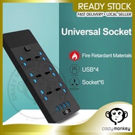 Crazy Monkey 🍌Malaysia standard 6 Sockets 4 USB Extension wire socket  3 pin Plug 2 meter and 5 meter