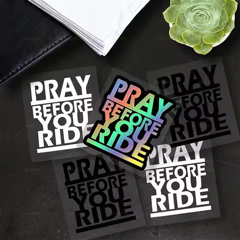 "Pray Before You Ride" Sticker, Waterproof Vinyl Decal for Motorcycle, Holographic Black White Optio