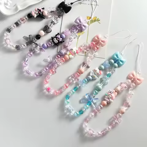 Sanrio Cute Melody Hello Kitty Kuromi Cinnamorol Acrylic Keychain Hand Chain Phone Strap Fashionable