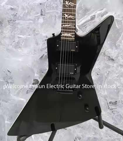 Heavy Metal James Hetfield Black Electric Guitar Man To Wolf Inlay Active Pickup #0006 gu⁮itar