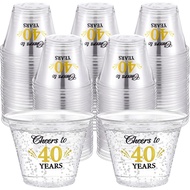 LemonRoad 100 Pack 40th Birthday Cup 9 oz Cheers to 40 Years Birthday Disposable Clear Plastic Cockt