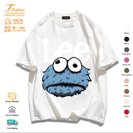 เสื้อยืดคอกลม แขนห้าส่วน ผ้าฝ้าย 100% พิมพ์ลาย Sesame Street ทรงหลวม โอเวอร์ไซซ์ สําหรับผู้ชาย