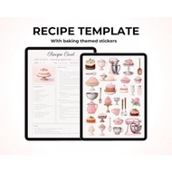 Good Notes Recipe Card Template with Baking Digital Stickers Set, Dessert Clipart for iPad & Digital