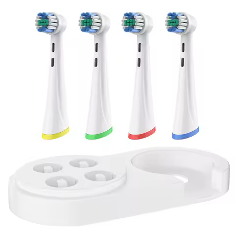Toothbrush Storage Rack and 4 Pcs Replacement Brush Heads Compatible with Oral B iO 2/3/4/5/6/7/8/9 
