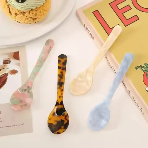 Acrylic Ice Cream Spoon Unbreakable Unique Pattern Tableware Spoon Cake Ice Cream Spoon Butter Cutte
