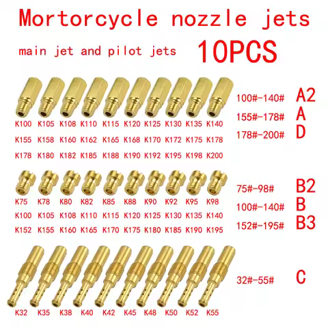 1/10/20pcs Carburetor Main Slow Pilot Jet Kit NSR /KSR/PWK/PWM/OKO/CVK/PE VM22/24/26 88-155 125-250c