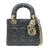 黑色 籐格紋 羊皮 Lady Dior Mini 兩用包【Dior 迪奧】 M0505ONGE
