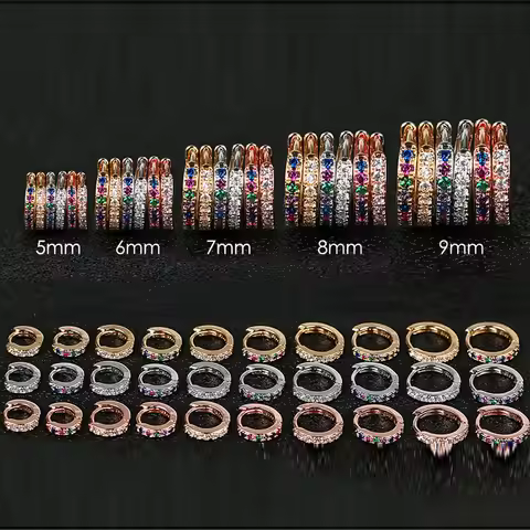 5mm~9mm Dainty Small CZ Huggie Hoops Silver Gold Rose Color Cartilage Earrings Minimalist Tiny Hoops