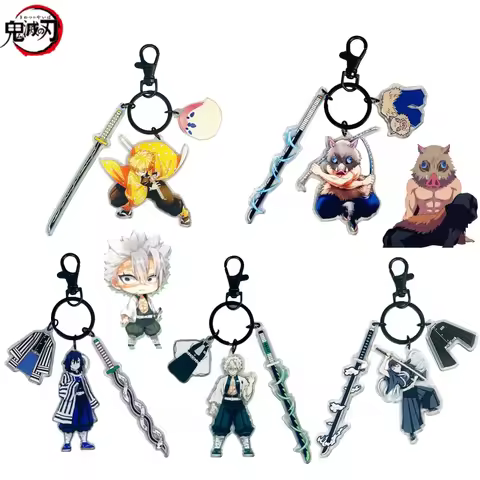 Demon Slayer Hashibira Inosuke Giyu Tomioka Anime Peripherals Creative Cartoon Acrylic Keychain Scho