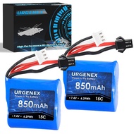 URGENEX 7.4V Lipo Battery 850mAh 2S RC Boat Battery with SM 2P Plug 6.29Wh H100 Batteries for Skytec