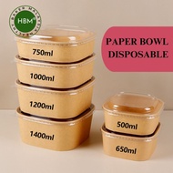 [Premium] 500/750/1000ml Kraft Paper Rectangular Lunch Box & Clear Lid /Feuilletine dream cake /dess