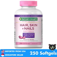 Nature's Bounty Hair, Skin and Nails, 250 Softgels | 5000 mcg Biotin, Argan Oil Infused