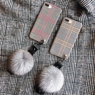 {Everything Have 3C} Checked Fur Ball Belt Lanyard Phone Case I6/I7/I8/IX