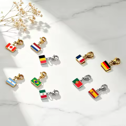 Custom Photo Country Flag Picture Rectangle Pendant Stainless Steel Personalized Charms for Bracelet