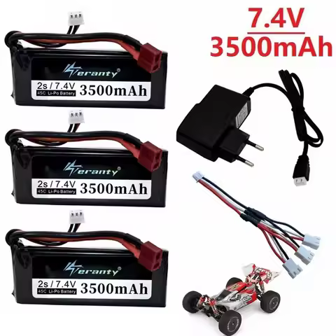 Battery For Wltoys 144001 2s 7.4 V 3500mAh rechargable Lipo battery and a Charger for Wltoys 1/14 RC