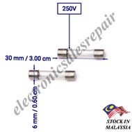 F0.5A F1A F2A F3A F4A F5A F6A F8A F10A F15A F20A F25A Glass Fuse 6x30mm 250V