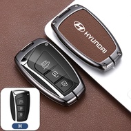 Hyundai Key Shell Zinc Alloy Leather Key Cover Full Wrap Smart Key Case Anti-fall Car Key Case Prote