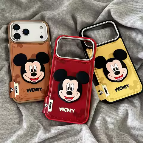 Luxury Disney embossing leather Cute cartoon Funny Mickey Mouse protect Phone Case For iPhone 13 14 