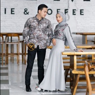 gamis couple suami istri terbaru bahan katun polos kombinasi batik