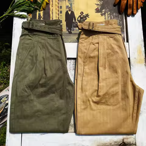 Tailor Brando American Vintage Khaki Workwear Gurkha Pants 270g Herringbone Pattern Washed Cotton Lo