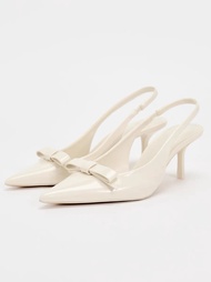 Authentic New product ZARAˉ Family Womens Shoes Black Patent Leather Pointed Bow High Heel Sandals F