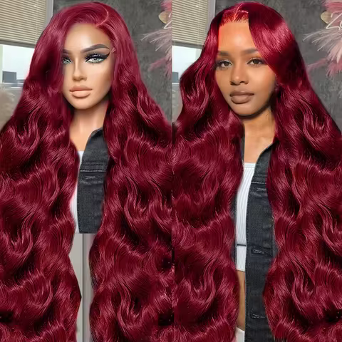99J Burgundy 200 Density 46 Inch Body Wave 13x4 13x6 HD Transparent Lace Frontal Wig Human Hair Pre 