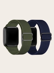 2入組彈性尼龍Apple Watch背帶，適用於49mm、45mm、44mm、42mm、41mm、40mm、38mm男女，柔軟的尼龍彈性編織帶，適用於Apple Watch Ultra 2、Series 9/8/7/6/5/4/3/2/1 SE