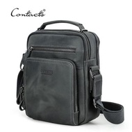 CONTACT'S vintage men's shoulder bag crazy horse&amp;nubuck genuine leather messenger bag for Ipad 9.7" male handbag man sling bags