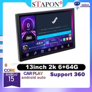 STAPON 13.3inch 6+64G Android15 1920x1200p 2k screen carplay android auto OCTA CORE support 360camer