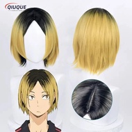 อะนิเมะไฮคิวคู่ตบฟ้าประทาน!! Kenma Kozume วิกวิกผมคอสเพลย์สั้นบ๊อบตรงกลางสีบลอนด์ Ombre สีดำทนความร้