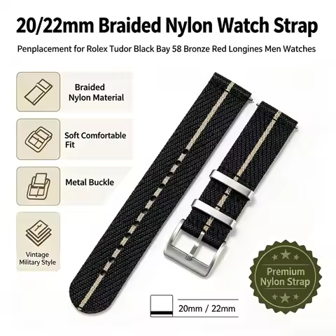 20/22mm Premium Braided Nylon Watch Strap Replacement Band for Rolex Tudor Black Bay 58 Bronze Red L