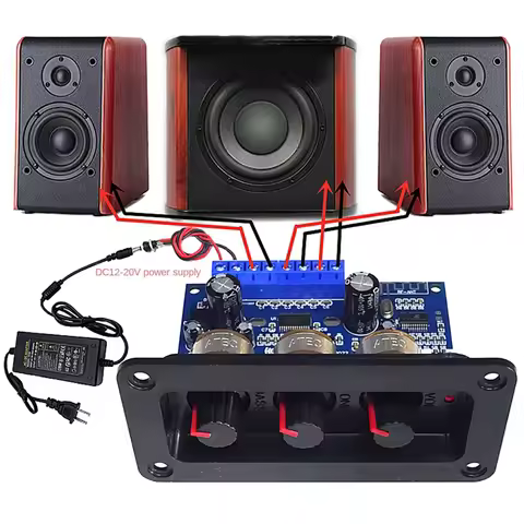 2.1 Channel Digital Power Amplifier Board+AUX Audio Cable 2X25w+50W BT5.0 Subwoofer Class D Amplifie