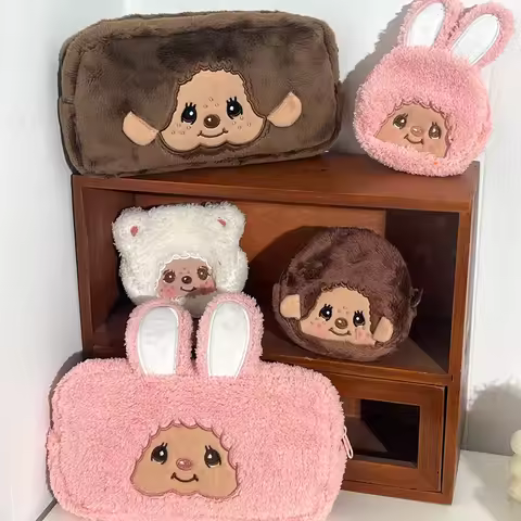Monchhichi Pencil Case Plush Storage Bags Cute Monchhichi Makeup Bag Cartoon Pencil Cases Student St