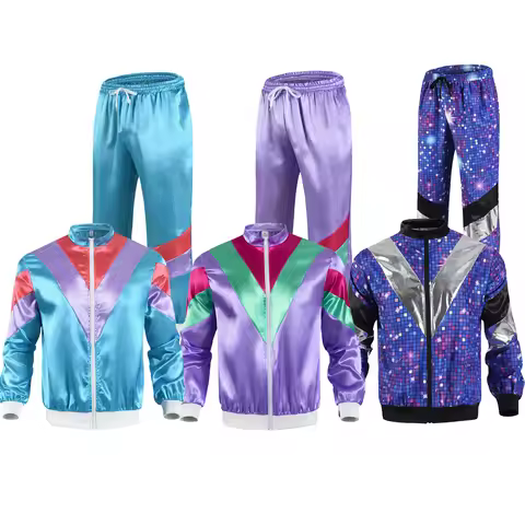 Men's 80s Tracksuit Vintage Hip Hop Windbreaker 80s Disco Tracksuit 90s Shell Suit outfits for Women