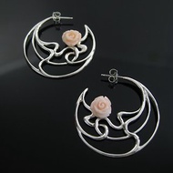 玫瑰系列 / 嬌嫩天然珊瑚玫瑰大耳環 / 925銀 / 設計師限量款