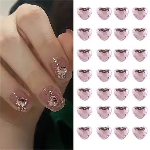 6mm Light Pink Heart Rhinestone 3D Nail Art Charms 50Pcs Flat-Back Crystal Manicure Accessory DIY Lo