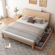 【SG Sellers】Solid Wooden Bed Frame Bed Frame With Mattress Storage Bed Frame SuperSing/Single/Queen/King Bed Frame