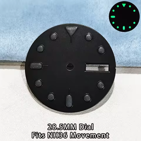 NH36 Movement Watch Dial 28.5mm Dials Single/Dual Calendar Week Display Green Luminous Watch Dial Ac
