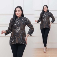 BATIK ATASAN WANITA TERBARU KEKINIAN TERMURAH BLUS BATIK WANITA MODEL TALI SAMPING DAN KANCING ALL M