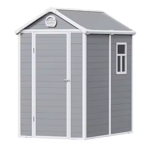 6x4.5ft Large Outdoor Storage Shed with Floor Lockable Door Ventilation for Lawn Mower Bike Patio Fu