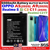 ORl NGS 5000mAh Battery BLP727 BLP729 Compatible For OPPO A5 2020 OPPO A9 2020 Realme 5 5i Realme C3