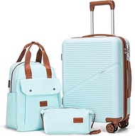 Carry On Luggage Set 22x14x9 Airline Approved, 3 Piece 20 Inch Lightweight ABS Hardside Suitcases wi