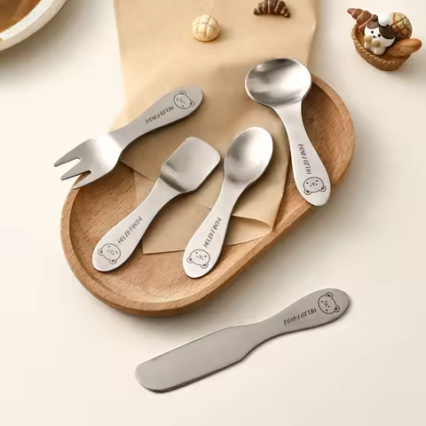 Mini Ice Cream Dessert Spoon Fruit Fork 304 Stainless Steel Tableware Cheese Butter Knife Jam Spread