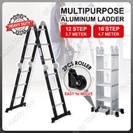 Multipurpose Aluminium Ladder 12 / 16 Steps Heavy Duty Multi Purpose Step Foldable Folding Tangga Al