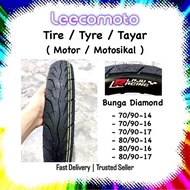 Motorcycle Tyre Bunga Diamond Tayar Tubeless 70 80 90 14 16 17 70/90-14 70/90-16 70/90-17 80/90-14 8