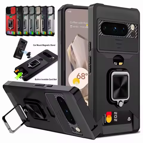 Armor Kickstand Case For Google Pixel 9 Pro XL 8 7A 7 Cover Card Slot Wallet Ring Holder Capa Shell