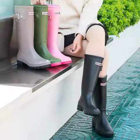 Women High-end Waterproof Rain Boots Women's Knee-length Fashion Rubber Rain Boots Girls' Shoes Rain