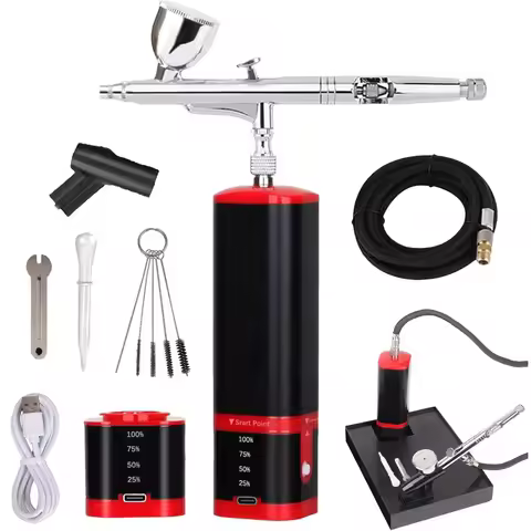 Cordless airbrush kit with air brush holder replaceable 2pcs batteries powered portable handheld min