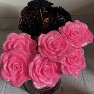 MAWAR Glitter Satin Ribbon Flowers/ Glitter Satin Ribbon Roses Satin Ribbon Flowers